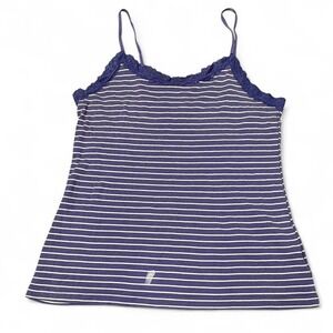Purple and white striped tank top with lace trim